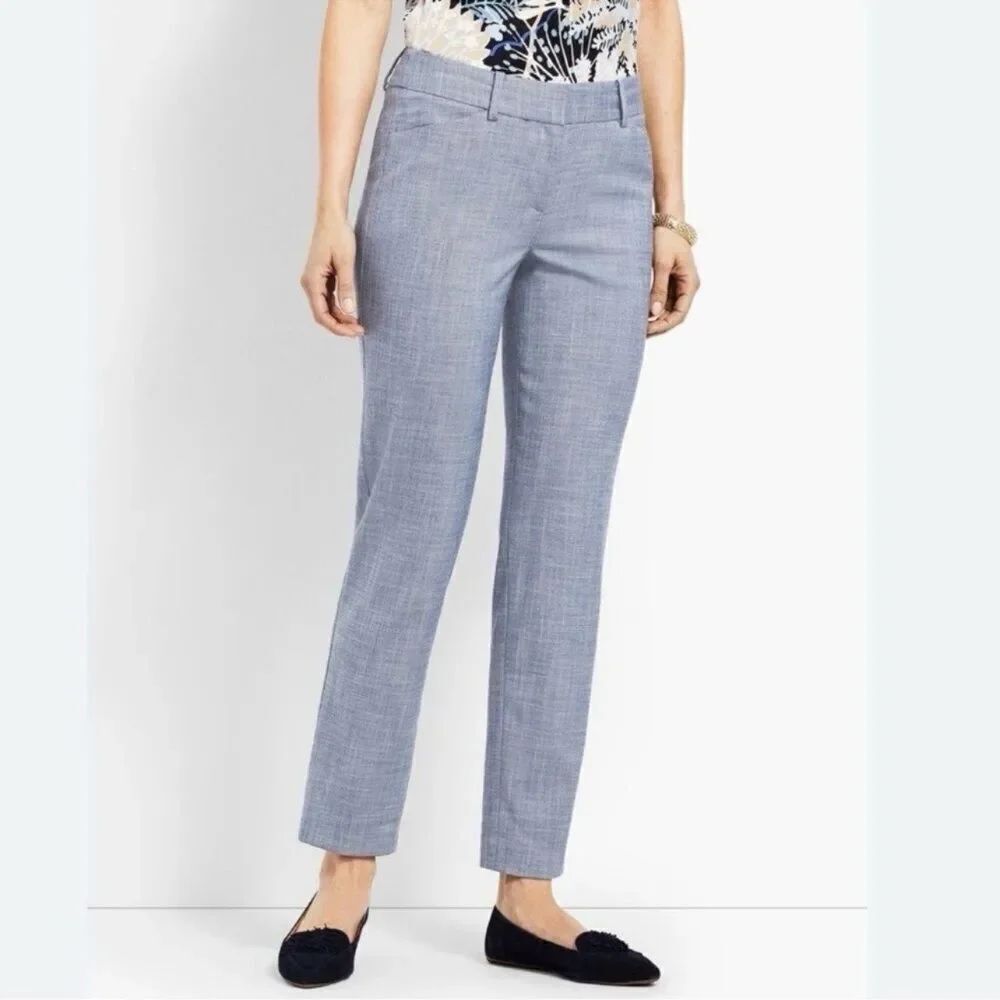 Talbots Hampshire Ankle Pants Size 14 Straight Leg Blue Chambray Trousers Office